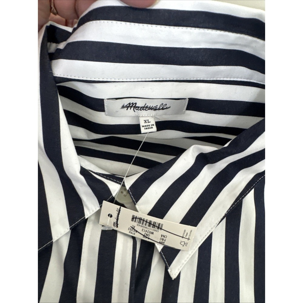 Madewell Women's Button Up Straight Hem Poplin Shirt Navy Striped NEW - Picture 7 of 13